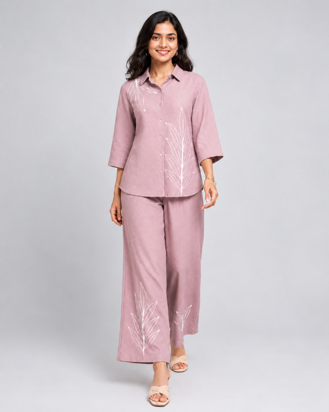 Pink Collar Palazzo set