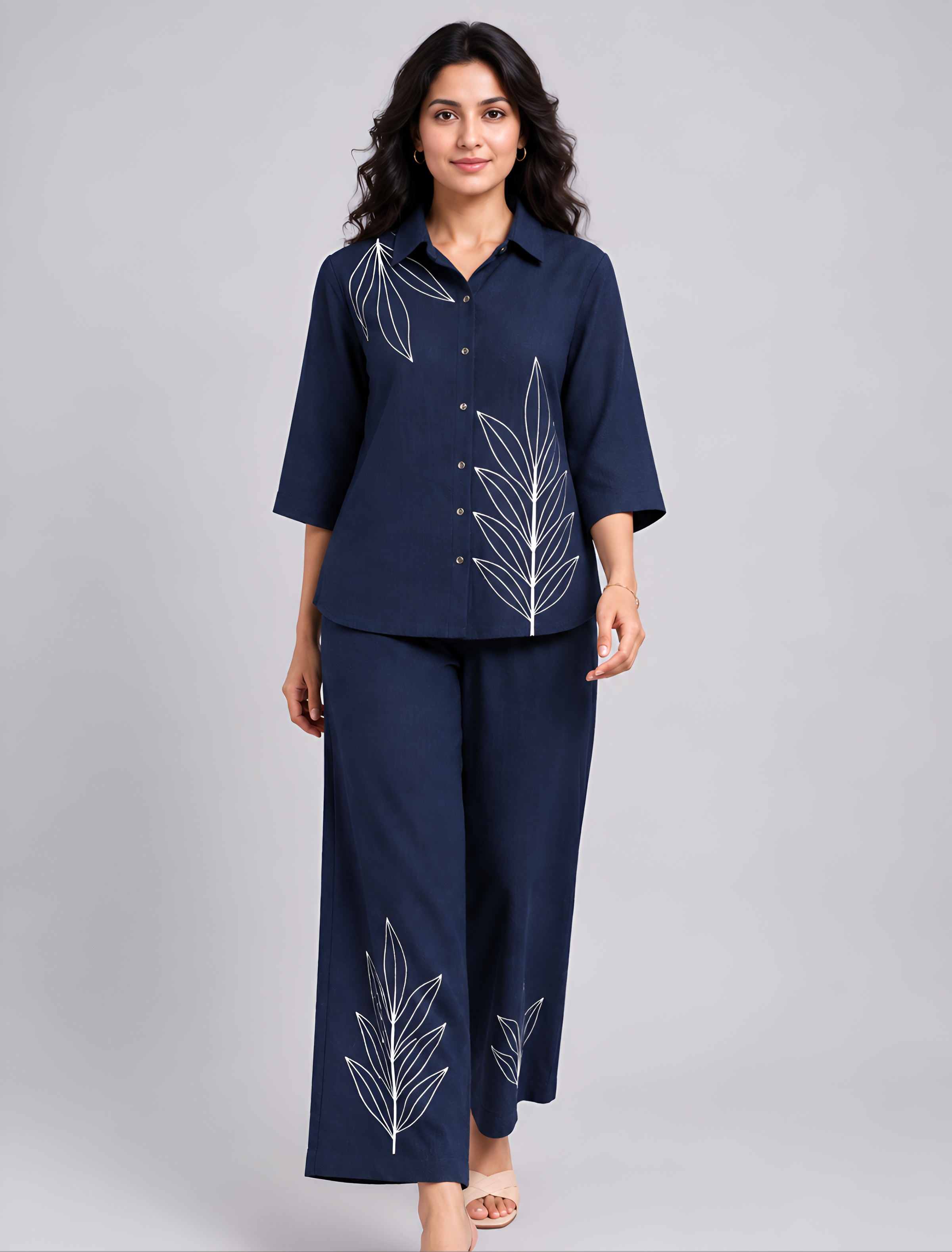 Navy Collar Palazzo set