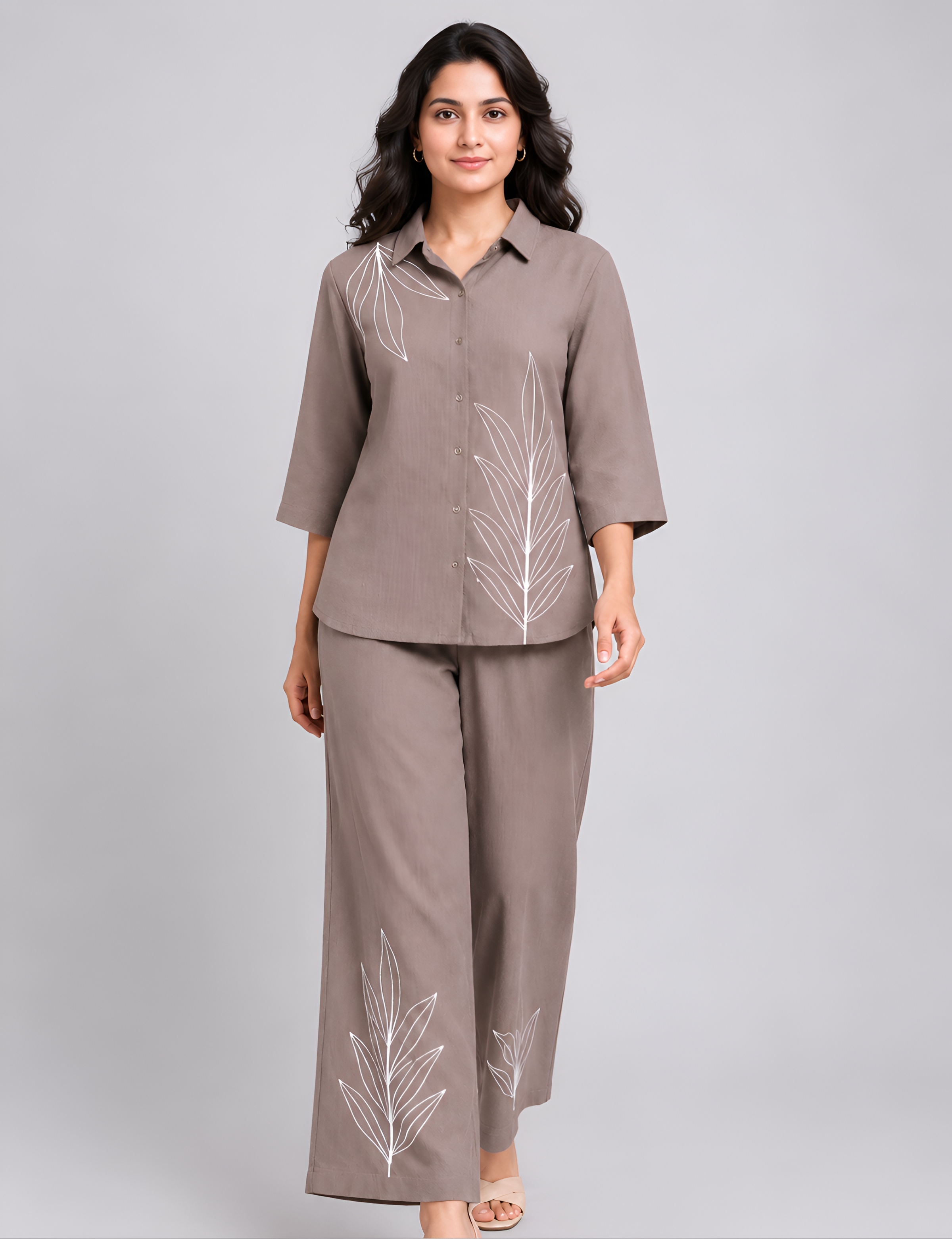 Brown Collar Palazzo set
