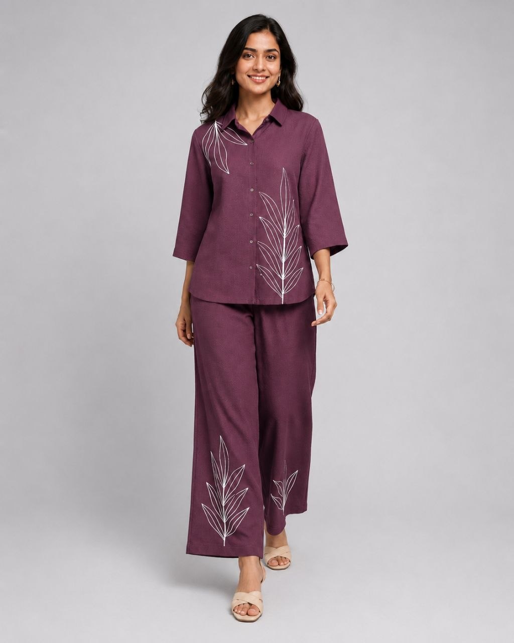 Maroon Collar Palazzo set