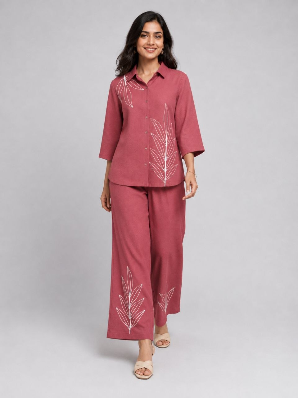 Dusky Pink Collar Palazzo set
