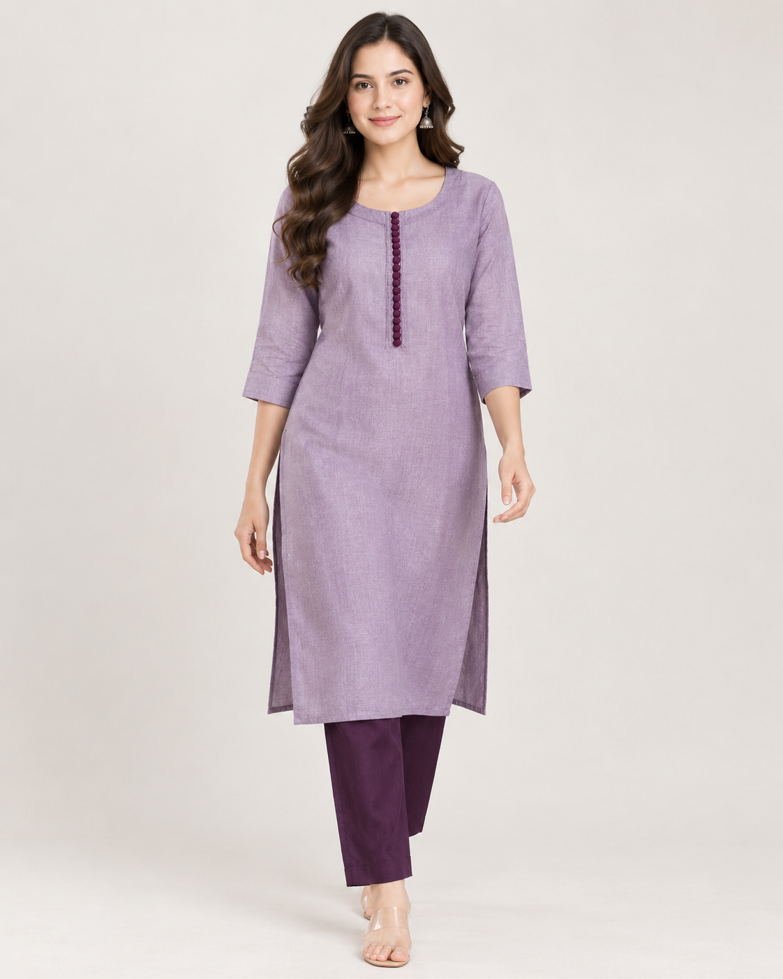 Lavender Straight Kurti Set with Purple Pant
