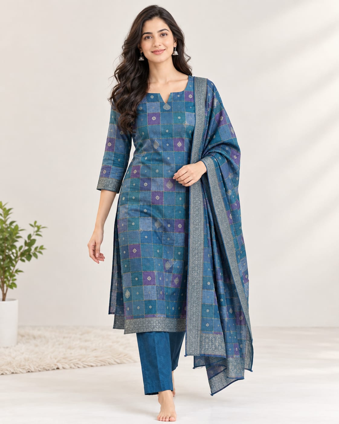 Blue Kurti Set with Dupatta
