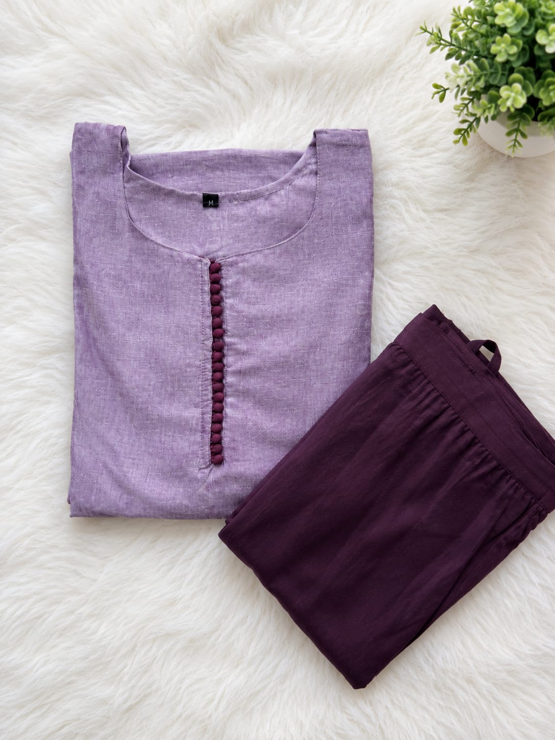 Lavender Straight Kurti Set with Purple Pant - View 2