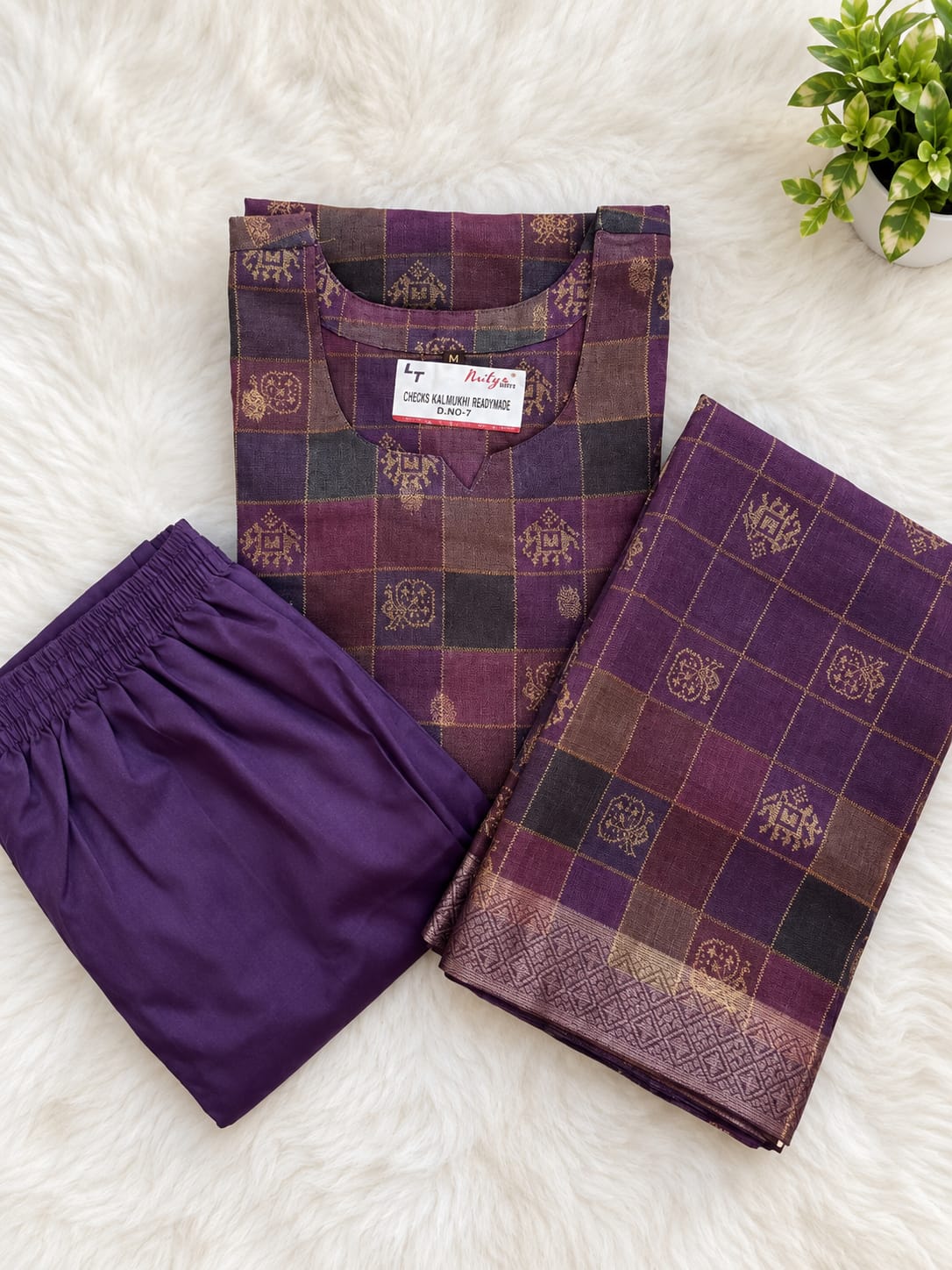 Purple kurti set with dupatta - View 2