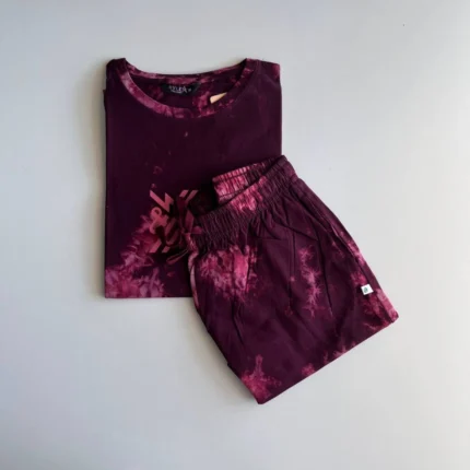Maroon Tie and Dye shorts sets