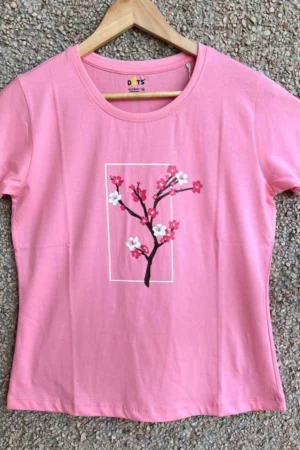 Pink Solid T-Shirt for Women