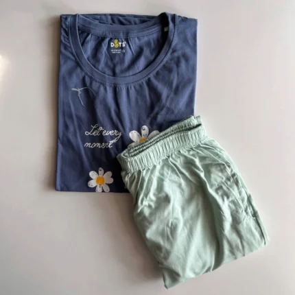 Blue Solid Pyjama Set