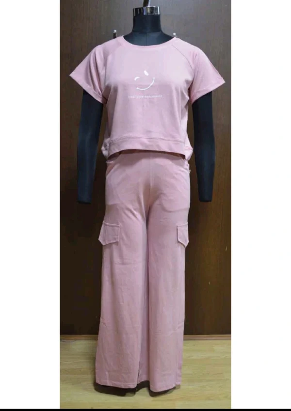 Pink Crop Top And Cargo Pants Set - Image 2