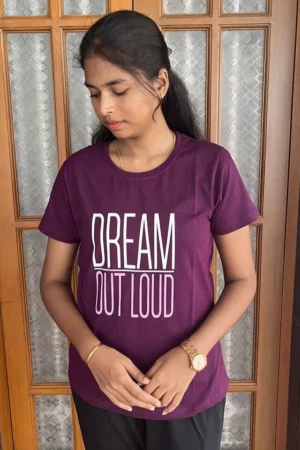 Wine Solid T-Shirt for Women