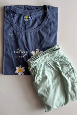 Blue Solid Pyjama Set