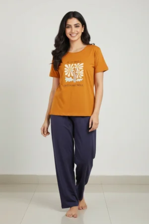 Orange solid Pyjama Set