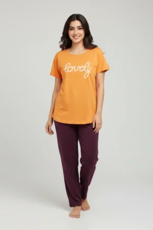Orange solid Pyjama Set
