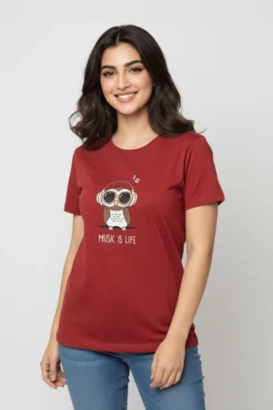 Red Solid T-Shirt for Women