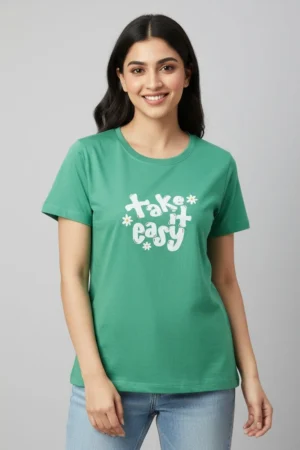 Green Solid T-Shirt for Women