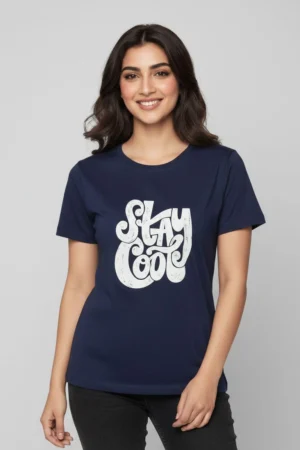 Navy Solid T-Shirt for Women