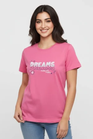 Pink Solid T-Shirt for Women