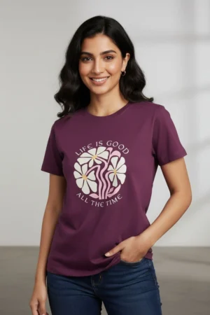 Wine Solid T-Shirt for Women