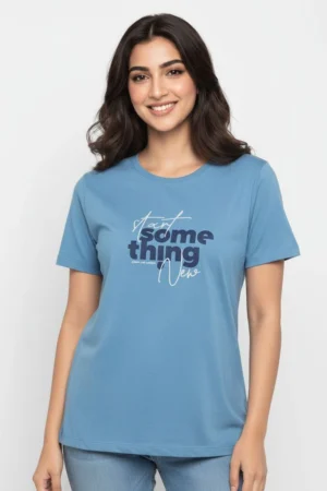 Blue Solid T-Shirt for Women