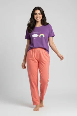 violet Solid Pyjama Set