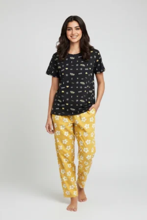 Black Printed Pyjama Set