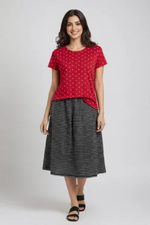 Red Tshirt and skirt