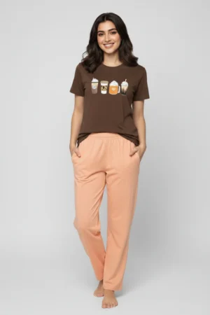 Brown solid Pyjama Set