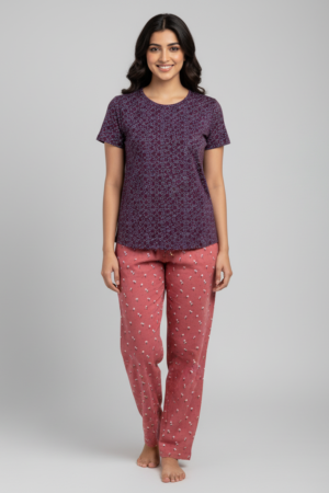 Maroon Printed Pyjama Set